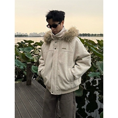 美式复古潮流毛领连帽棉衣男女情侣款冬季加厚保暖呢子棉衣服外套，男装棉衣，四季星座505