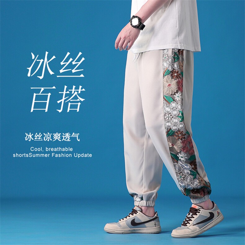 风冰丝潮刺绣男休闲裤宽松束脚运动裤休闲长裤019-p70,男装休闲裤,星座816-2（原B366-1）
