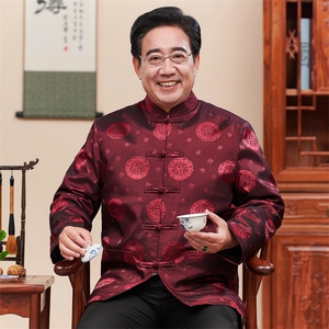 常货中老年风唐装加绒外套男送爸爸生日礼物外套风爷爷装图片