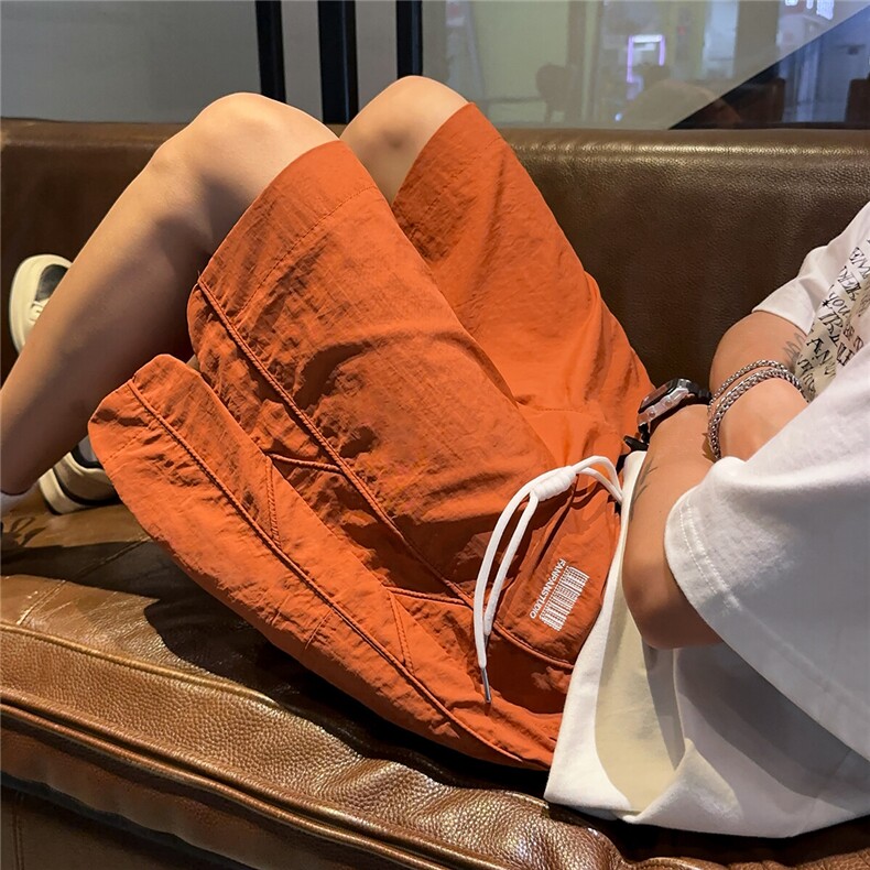 2025美式大码冰丝速干立体裁剪拼接开叉短裤 K9906/特P35 桔色5图片
