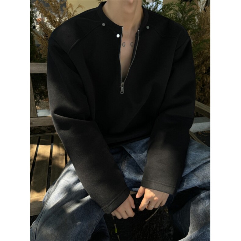 1506-1/W88151/P42半拉链解构小众设计感花灰色垫肩卫衣男女款,男装卫衣,星座1506-1
