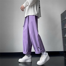 卷边搭扣裤子男宽松直筒秋款韩版潮流大码阔腿坠感九分休闲长裤，男装休闲裤，四季星座218-1