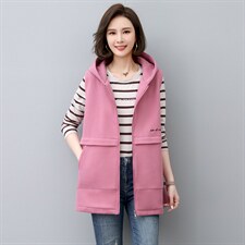 2022年秋季中长拉链款连帽纯色马夹通勤简约棉，女装马甲，依倍林