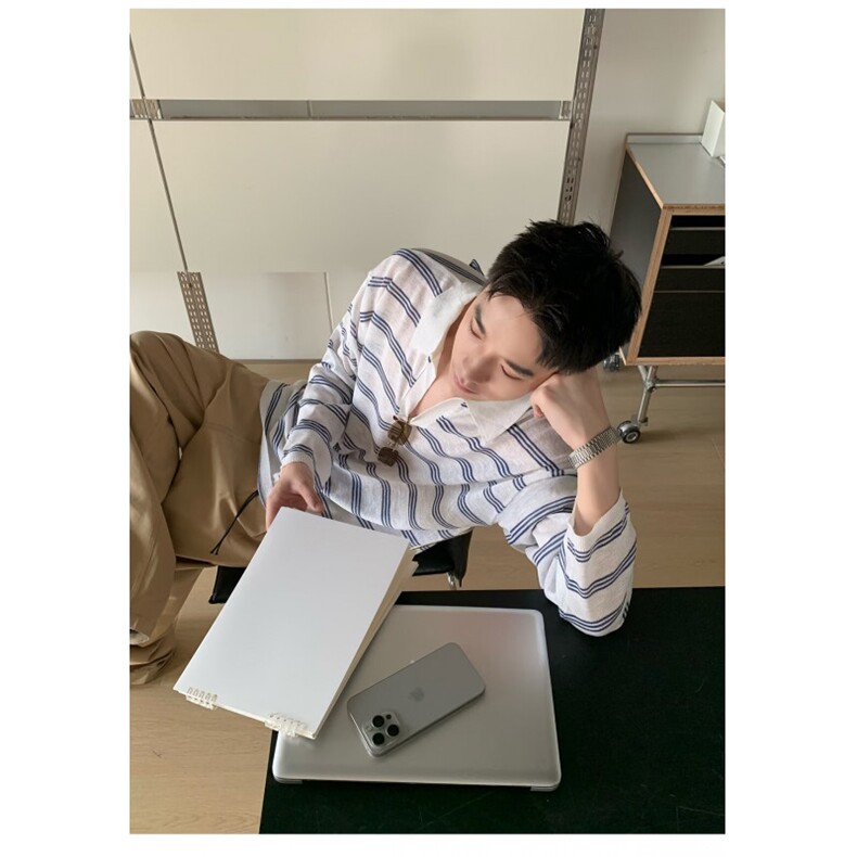 潮牌港风拼色长袖Polo衫男刺绣字母美式复古宽松半拉链卫衣图片
