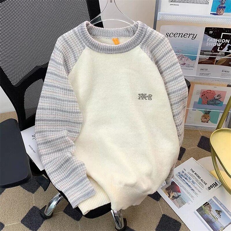拼接套头针织毛衣秋冬新款设计感休闲元气学院风青少年MZ772-P47,男装针织衫/毛衣,星座412-2