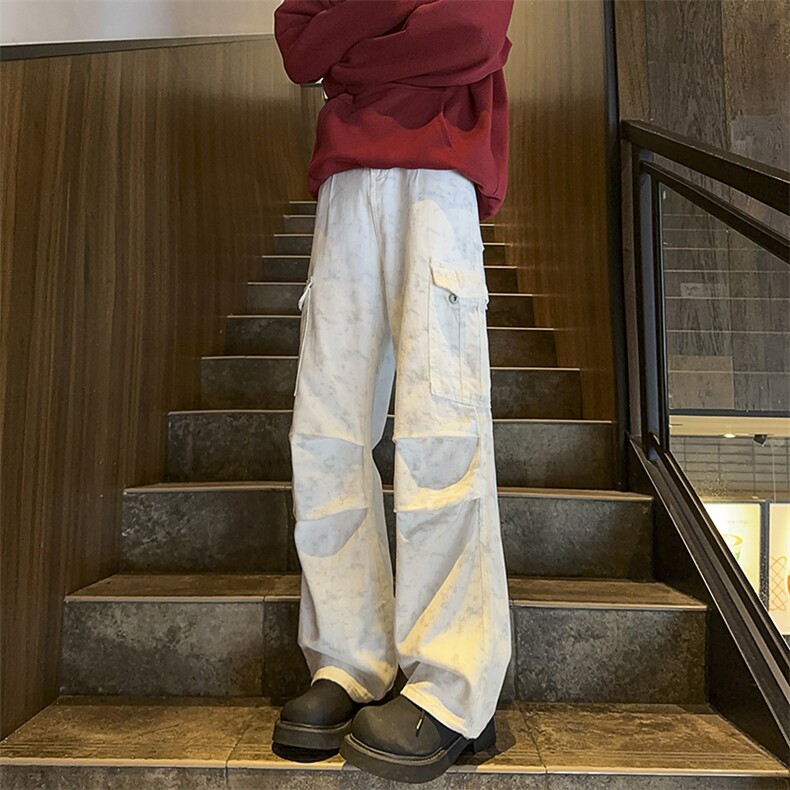 B221美式ins高街暗黑印花宽松工装牛仔裤LK24390-特P46控78,男装休闲裤,电商B221