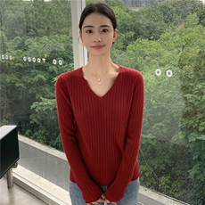 2025秋冬百搭时尚v领长袖针织保暖打底衫，女装羊绒衫，玛卡隆羊绒