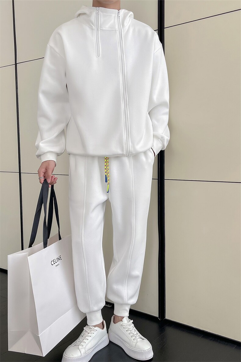 青少年白色卫衣卫裤两件套2025新款男士纯色套装C208-6786-特P98,男装休闲裤,电商C208
