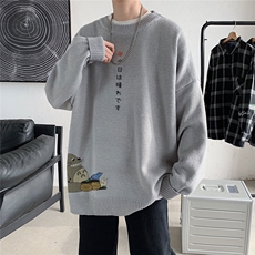 1港风新款宽松休闲中性情侣潮流印花毛衣男外套7963P55加绒P70，男装针织衫/毛衣，星座226-2