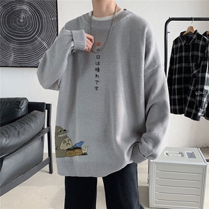 1港风新款宽松休闲中性情侣潮流印花毛衣男外套7963P55加绒P70图片