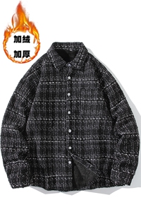 小香风衬衫男长袖宽松格子衬衣休闲外套羊羔绒加绒加厚/8812TP55图片