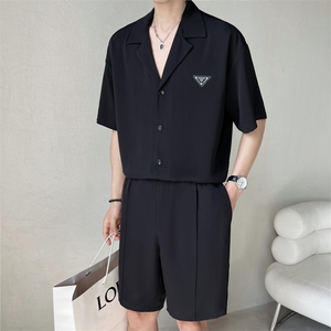 夏轻熟风小伙新款短裤纯色休闲套装上衣韩版宽松A236-TZ7032-P75图片