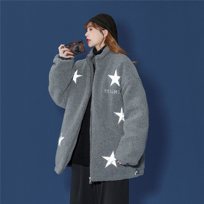 1中性羊羔毛加棉加厚棉衣男潮反光星夹克外套男YG7516P125控158，女装棉衣/棉服，星座226-2