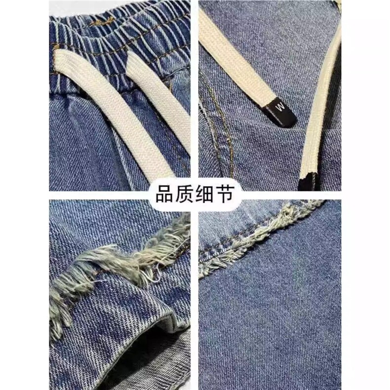 抽绳牛仔短裤男宽松拼接日系复古中裤男款夏季大码潮流拼接五分裤,男装牛仔裤,星座506A
