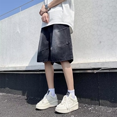 牛仔短裤男夏季设计感宽松阔腿裤复古水洗休闲五分裤21333-p40，男装牛仔裤，星座1008