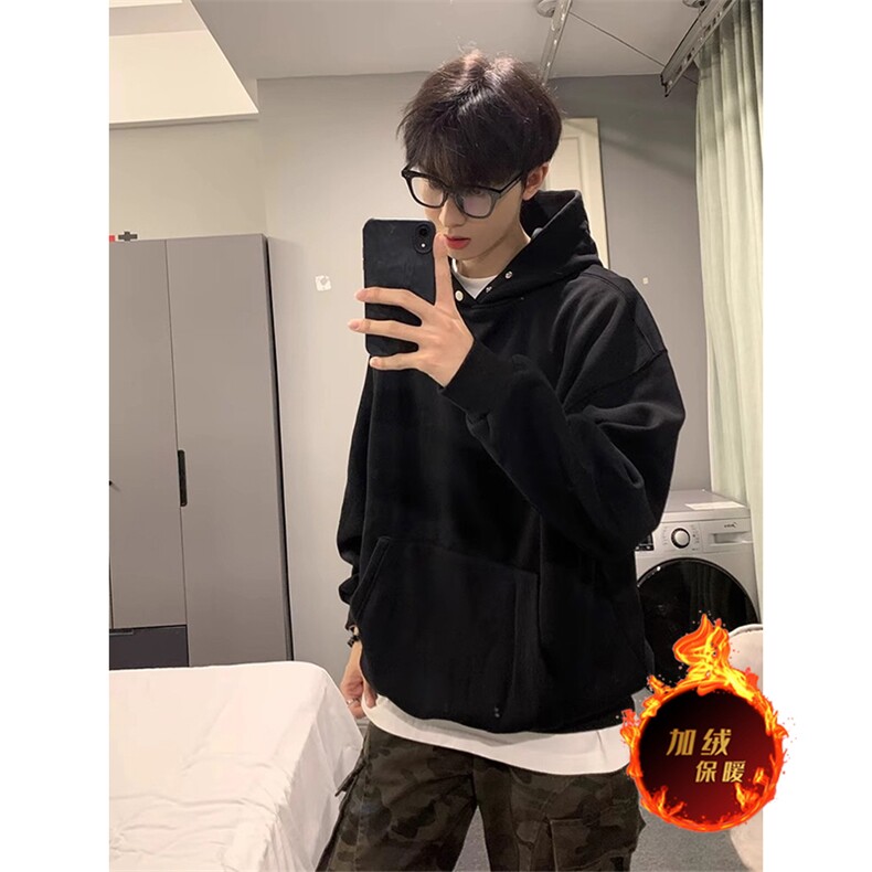 千鸟格翻领polo衫男款秋季美式复古重磅衬衫领卫衣假两件长袖t恤,男装卫衣,电商A486