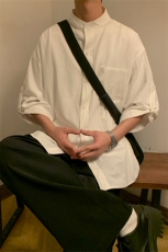 C1020/P28夏款立领五分中袖中性风男女短袖衬衫七分袖大码控38，男装衬衫，电商A141
