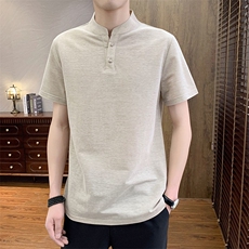 2025夏季棉麻透气清凉男士风盘扣短袖休闲T恤上衣XF9805-P50，男装T恤，星座1105-3