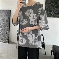 新款ins印花短袖T恤男夏季扎染港风百搭宽松情侣休闲上衣TX18-p20，男装T恤，星座1008-2