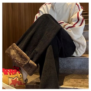 冬季港风灯芯绒加绒宽松保暖长裤新款潮流休闲裤高级感垂感裤子男图片