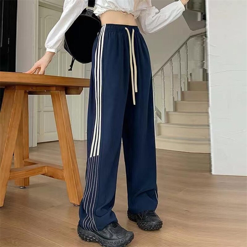 AK2177-P35美式复古三道杠宽松休闲垂感直筒运动裤图片