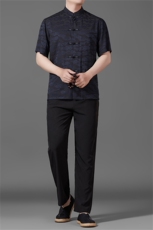大货新款男士夏仿香云纱唐装中老年短袖衬衫套装风新中式T恤，男装T恤，钱塘723