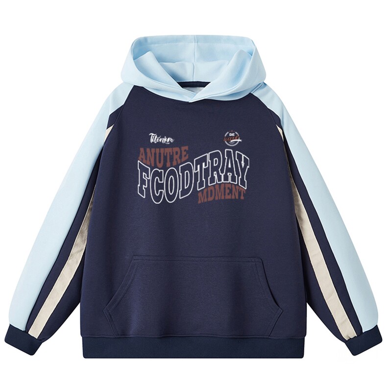 抖音得物秋装美式重磅全棉拼接撞色连帽卫印花衣外套A3208，女装短外套，电商A443