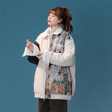 1中性风刺绣拼接翻领羊羔毛棉衣女棉服女外套女8723P110控148，女装棉衣/棉服，星座226-2