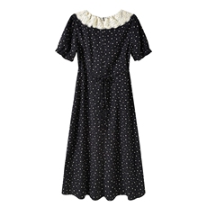 法式蕾丝花边领短袖连衣裙女2025夏季新款高级感气质长裙显瘦，女装连衣裙，艾米