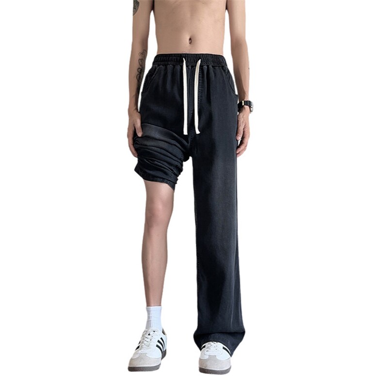 冰丝牛仔裤男夏季薄款宽松直筒阔腿裤男生2025新款青少年男士裤子,男装牛仔裤,电商A022