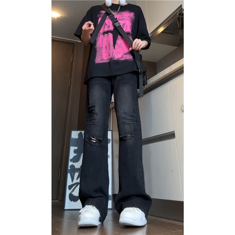 2025新款美式高街潮流磨毛破洞微喇牛仔裤B315-K24191-p60控78,男装牛仔裤,电商B315