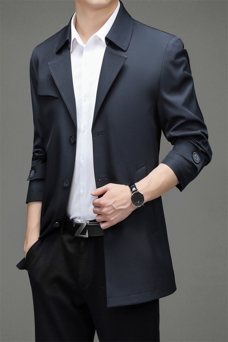 ZL-A01男士2022年春季新款长袖外套休闲翻领青年中长款风衣P140,男装风衣,电商B360