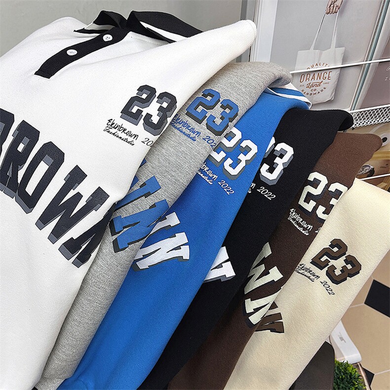 1港风中性风平铺POLO领情侣女大码M-5XL休闲套头卫衣C7720P55控88，男装Polo衫，星座226-2