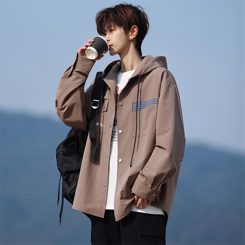 85817-P60M-8XL2026春季新款大码连帽开衫天丝棉衬衫外套，男装衬衫，星座109