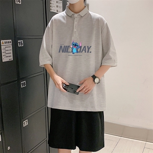 PL57173-P35 翻领短袖polo衫男大码胖子半袖t恤男有领保罗衫 模特图片