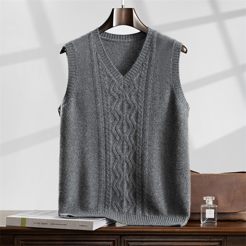 2024秋冬新款山羊绒男士7针V领套头羊绒马甲背心，男装羊绒背心，曼云男装羊绒