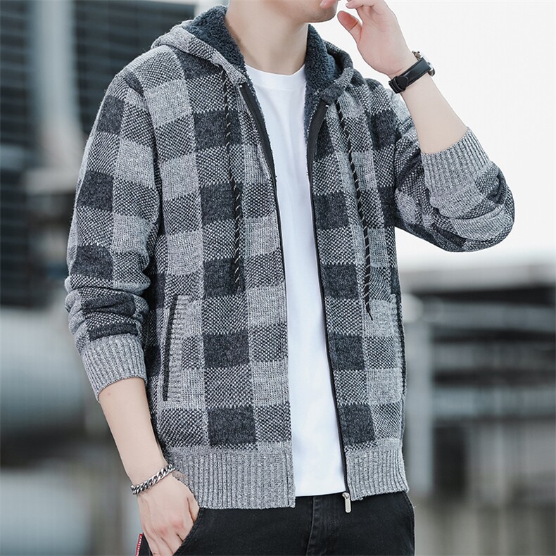 数据款秋冬季新款男士休闲连帽毛衣外套百搭加绒夹克8836-P40元,男装针织衫/毛衣,星座1706