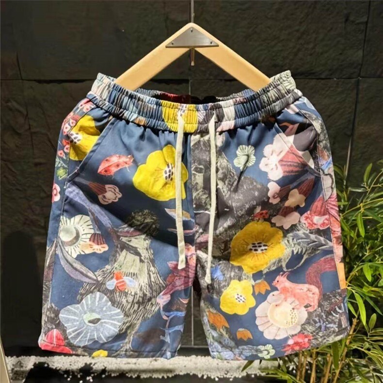 男士夏季花色印花短裤时尚复古外穿沙滩裤松紧五分裤ZB1095P55，男装牛仔裤，电商A089-1