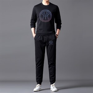 运动套装2023春季新款圆领时尚中年休闲卫衣卫裤两件套爸爸装，男装休闲套装，电商B212（原钱塘6029）