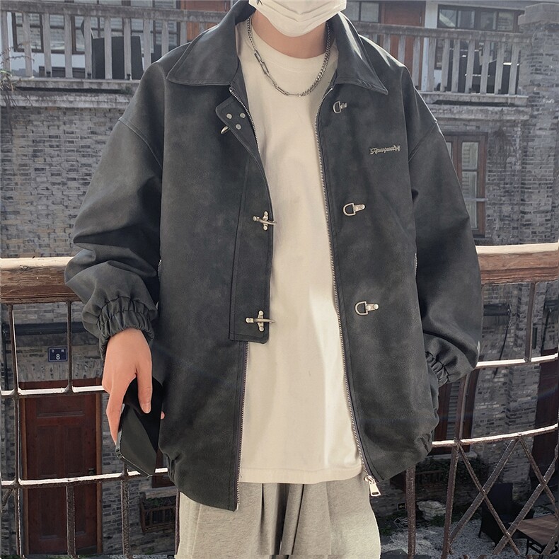 1美式港风大码M-5XL情侣女水洗雪花皮夹克皮衣男JK8741P130控168，男装夹克，星座226-2