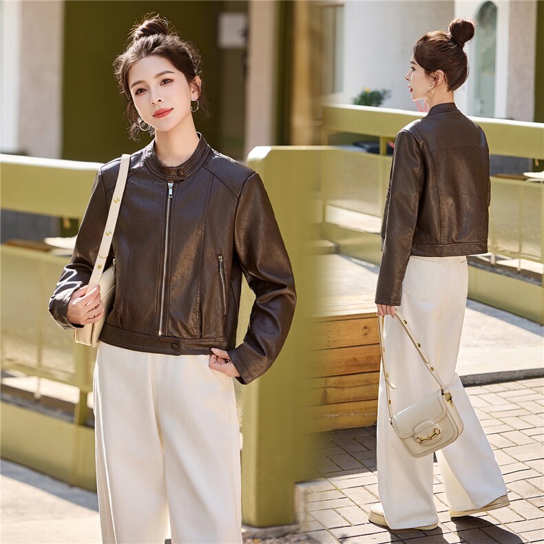 红棕色皮衣外套女春秋季2026新款小个子港风复古高级感皮夹克机车，女装皮衣，潮流依族