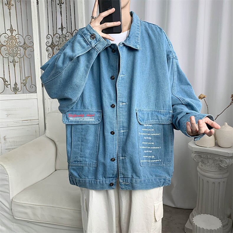 主推新品2021秋季字母印花牛仔衣宽松牛仔夹克外套P55,男装夹克,星座410-6（原星座1304-1）