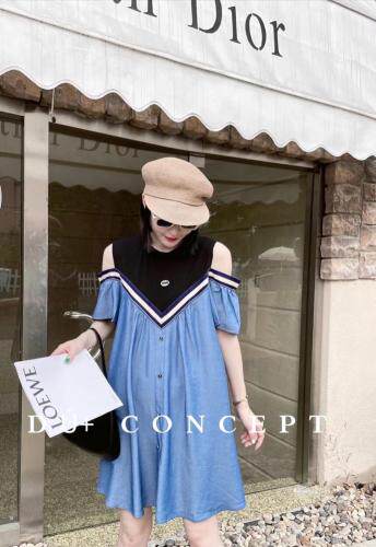 欧货超爆天丝露肩牛仔连衣裙，女装连衣裙，雪儿伊秀