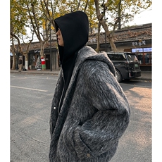 纯色假两件休闲毛呢拉链连帽夹克男外套A071-5018-P128，男装夹克，电商A071