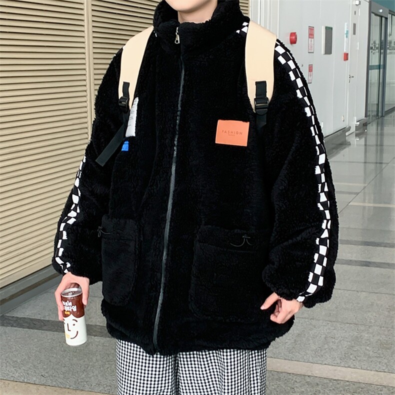 羊羔毛外套男冬季加绒加厚港风潮牌贴布棉服情侣棉衣W2297-P80,男装棉衣,星座512-2