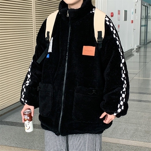 羊羔毛外套男冬季加绒加厚港风潮牌贴布棉服情侣棉衣  W2297-P80图片