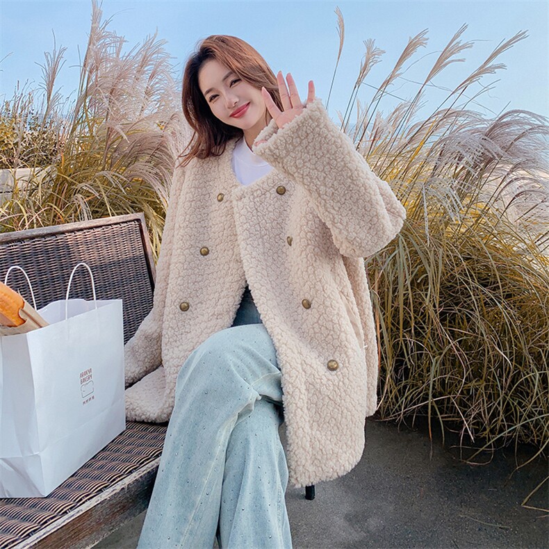 【新款现货】双排扣中长款羊羔毛时尚百搭外套8846款P185K288,女装皮草,2C316