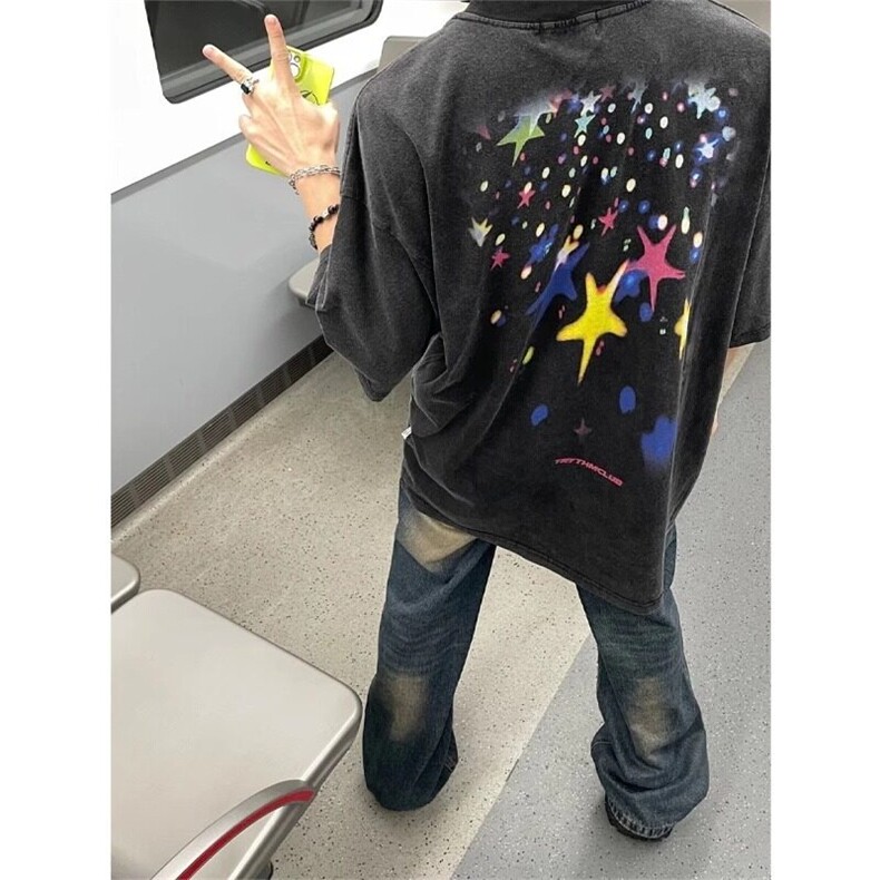 夏季美式复古做旧宽松破洞牛仔裤直筒阔腿拖地长裤男L61188-p45,男装牛仔裤,星座1008