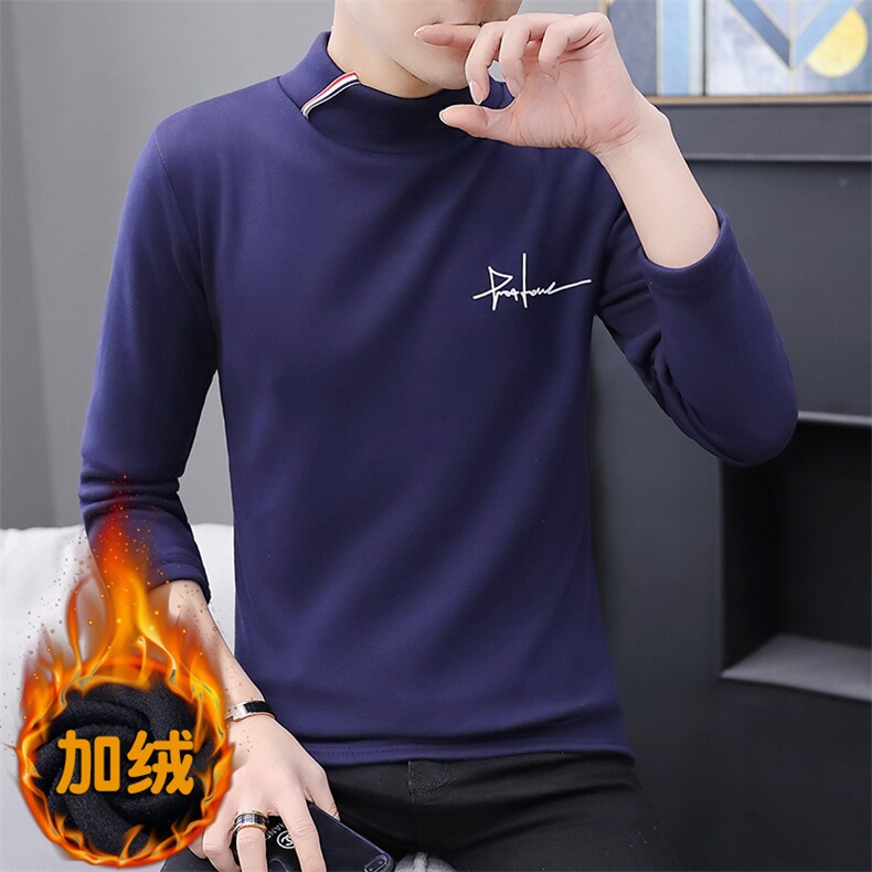 冬季半高领刺绣卫衣男t恤男休闲加绒加厚保暖打底长袖白319P20,男装卫衣,星座1207