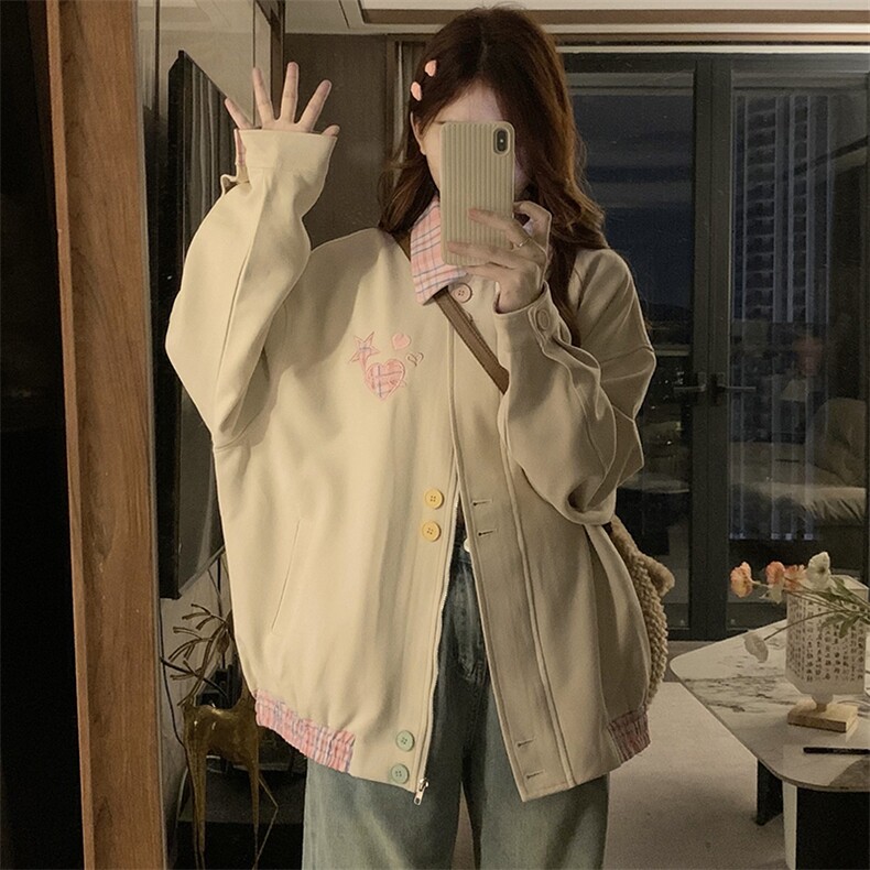 2025新款日系格子拼接翻领外套女设计感秋季开衫夹克C841-P100,男装夹克,星座911-2(原星座613-2）